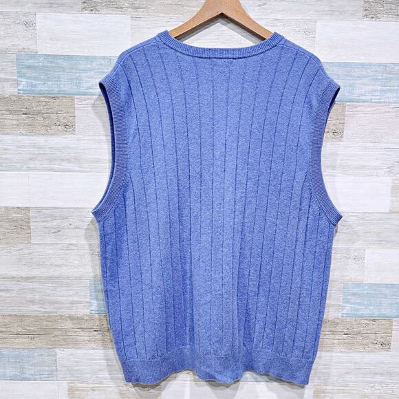 Lands End Ribbed 100% Cashmere Sweater Blue V Neck Sleeveless Mens XXL 2XL - Picture 3 of 6